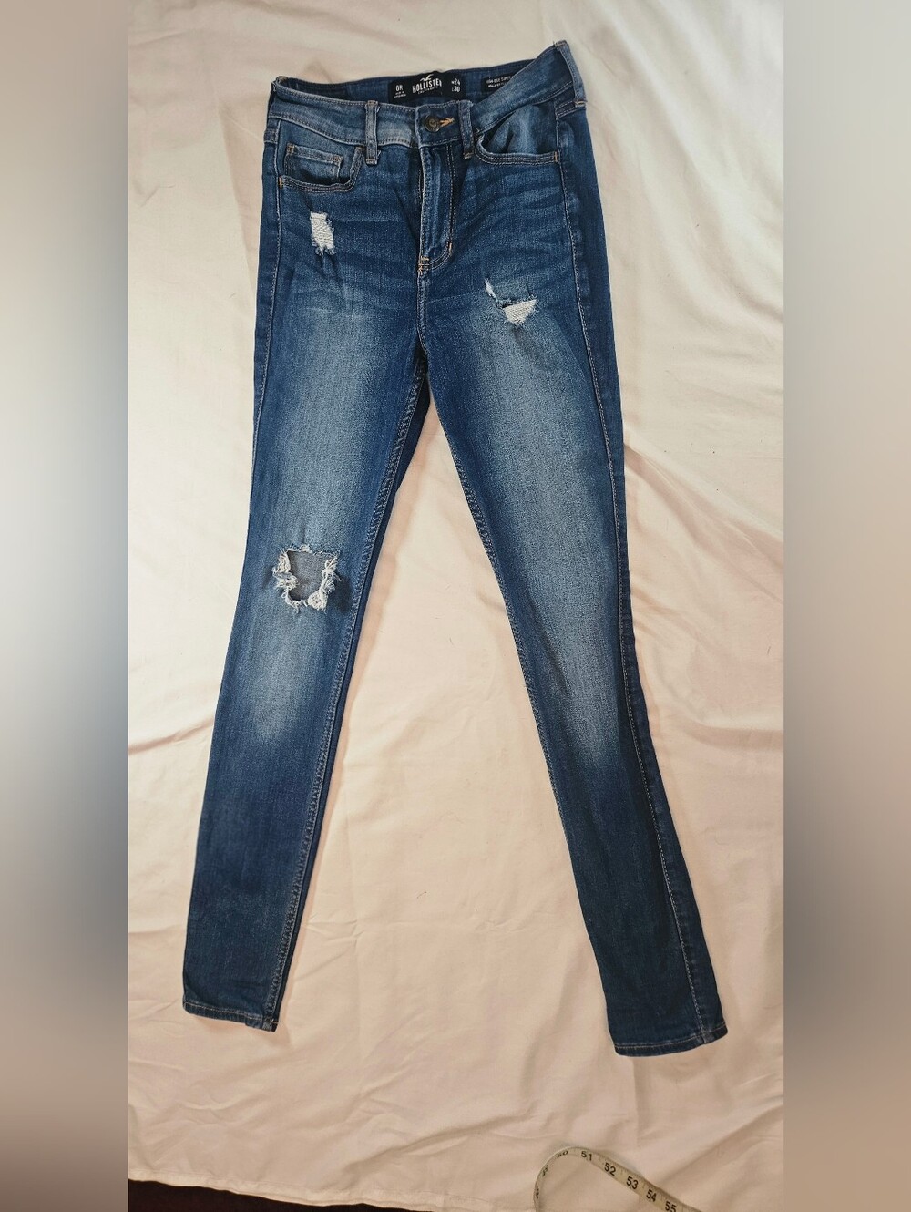 Hollister Juniors Blue Distressed Stretch High Rise Super Skinny Jeans Sz 24x30